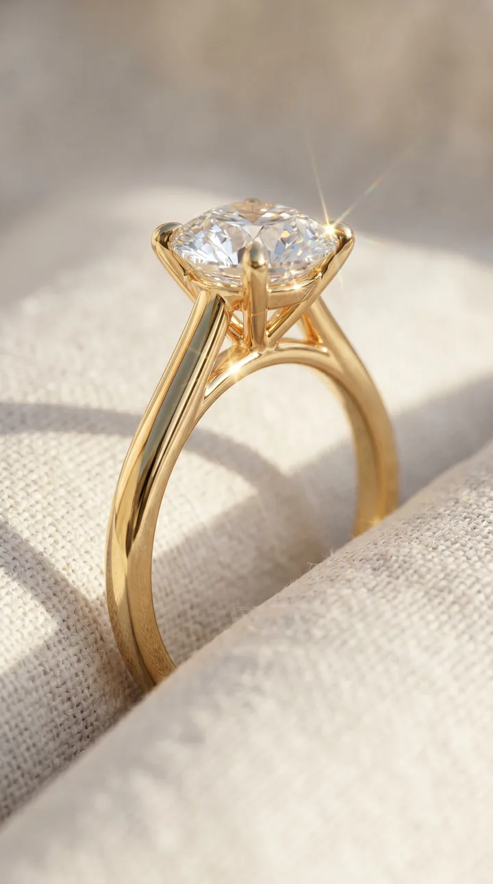 Round cathedral solitaire engagement ring showing an unobstructed center-stone view.