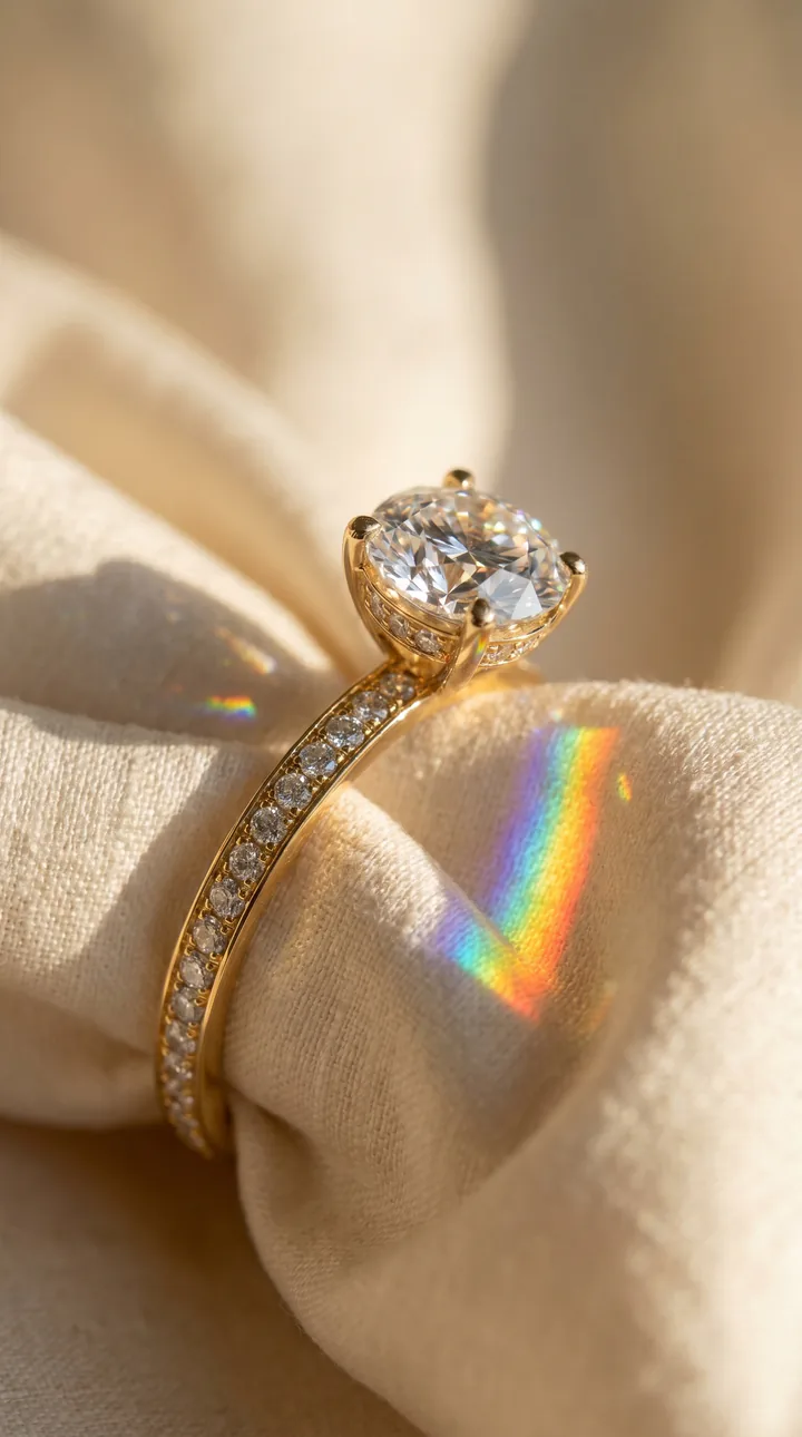 Round gallery sidestone engagement ring with prongs visible around the center stone.